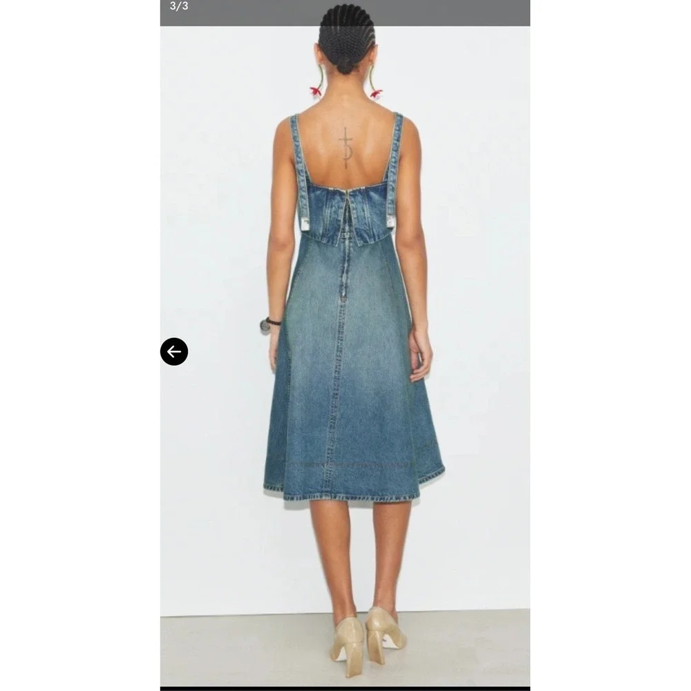 NWT $498 Tory Burch Cotton Denim Dress Size 10 A-line Vintage Blue Preppy